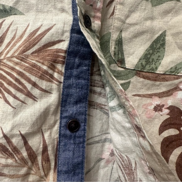 Gymboree Boys Size 7 Tropical Short Sleeve Linen Blend Shirt Tan Green Brown - Picture 4 of 5